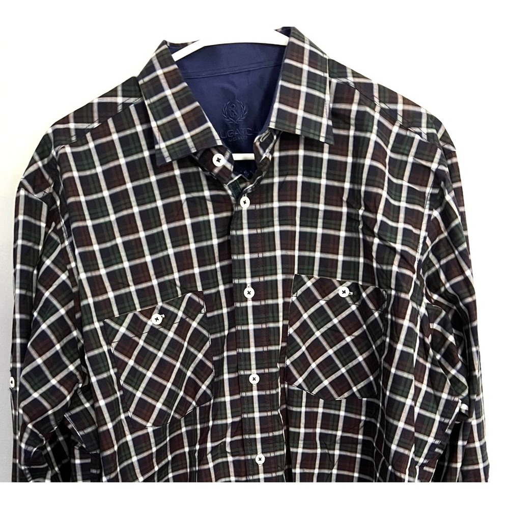 Bugatchi Shirt Mens Large Multi Color Plaid Long Sleeve Button Up Cotton Classic